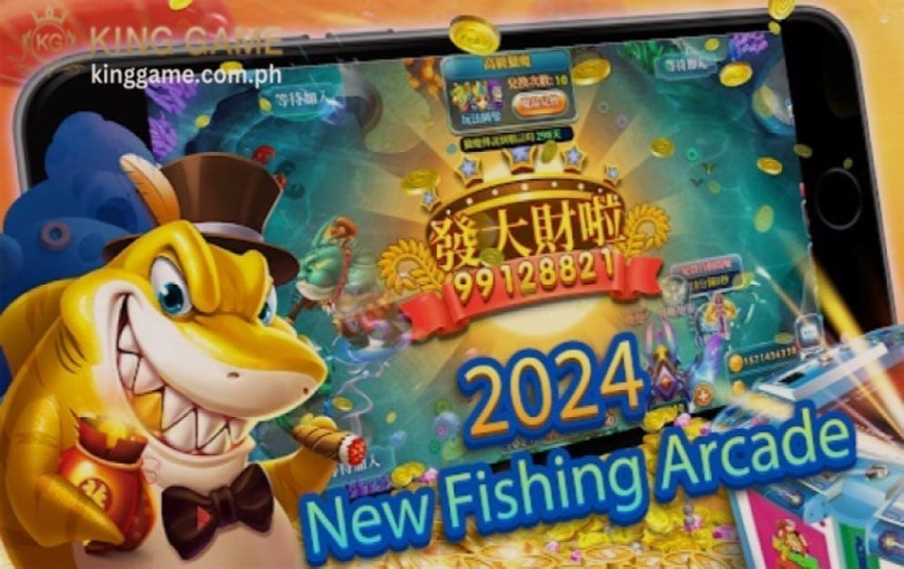 An Ipad showing a fishing game arcade with a yellow shark with hot on smiling angerly eager to play Fisher Game like a bot.